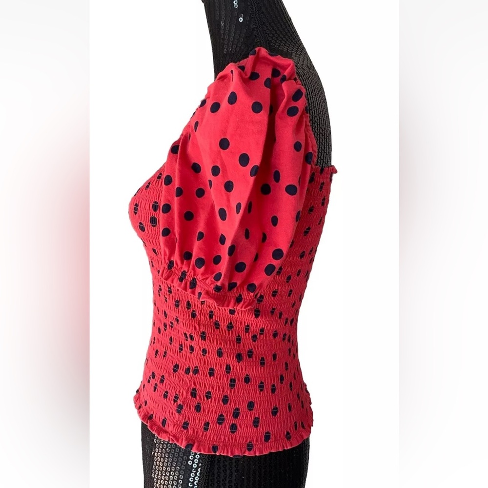 Anthropologie Dolan Left Coast Smocked Puff-Sleeved Top Red Size XS Women’s - Picture 7 of 16
